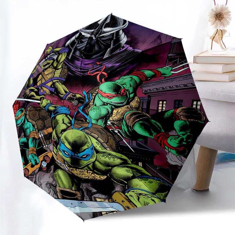 Teenage Mutant Ninja Turtles Themed Automatic Opening and Closing Umbrella, Compact Travel Umbrella, Lightweight and Portable, Suitable for