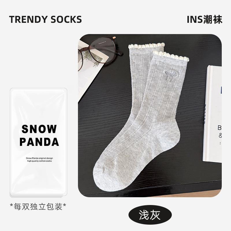 Socks Girls' Summer Bow Collegiate Style Women'S Socks Thin Breathable Socks Boneless Anti-Ball Mid-Tube Socks