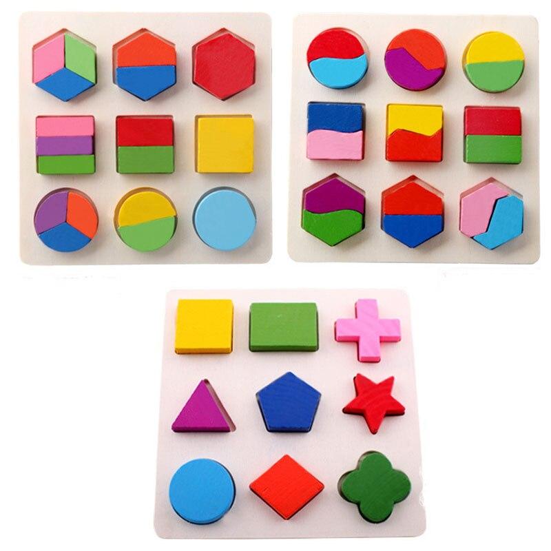 Kid Toys Wooden 3D Puzzles Geometry Shape Plate Colorful Educational Toy Brain Game Montessori Toys Educational For Children