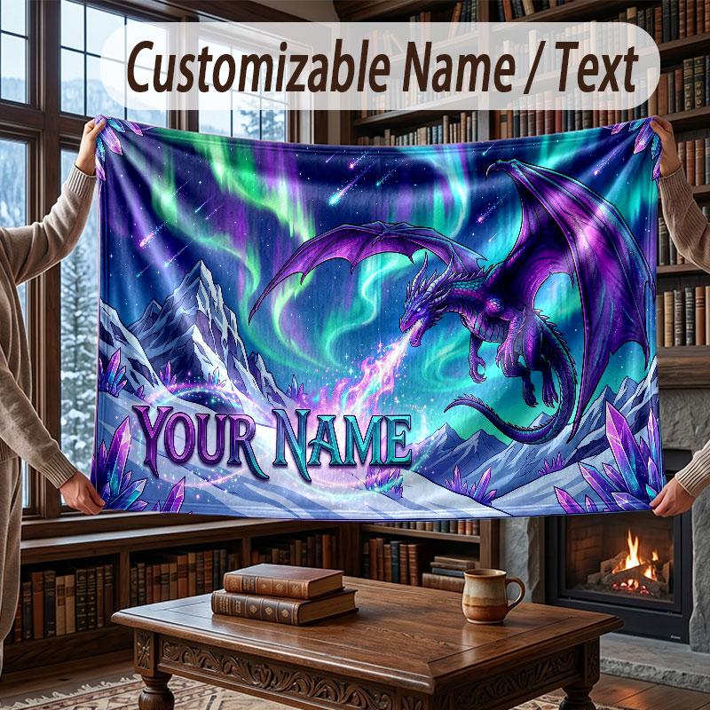Dragon Theme Throw Blanket Custom Name Text Personalized Blanket Soft Cozy Blanket for Home Sofa Bed