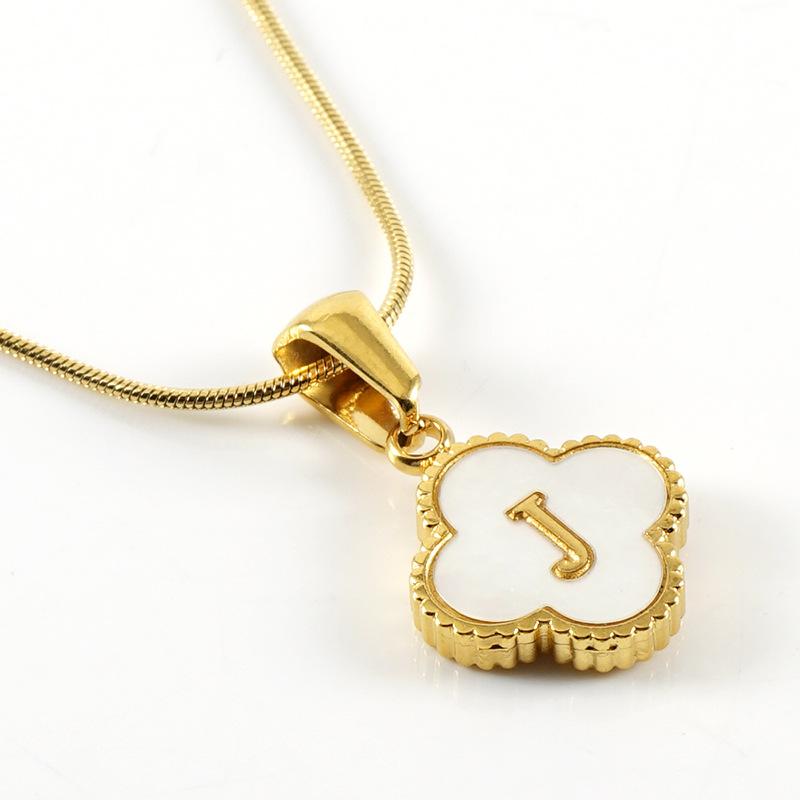 Simple 18K Four-leaf Clover Letter Necklace Female Snake Bone Chain Shell Letter Pendant Jewelry 2026