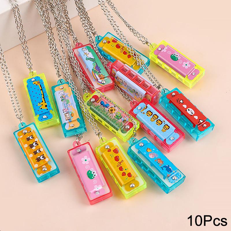 10/20Pcs Cartoon Mini Harmonica with Necklace Musical Toys for Kids Birthday Party Favors Pinata Fillers Boy Girl Christmas Gift