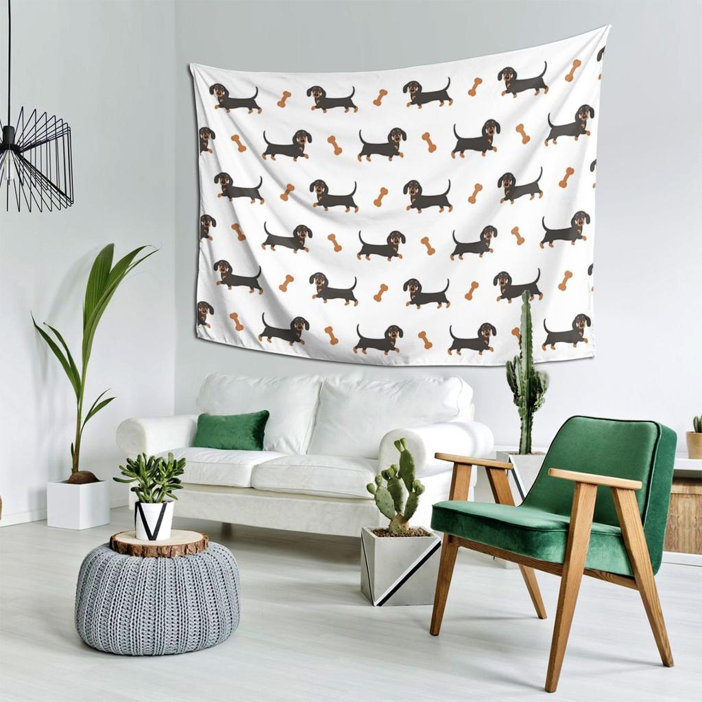 Schwarz und Braun Dackel Würstchenhund Wandteppich Dekor Kunst Ästhetische Wandteppiche für Wohnzimmer Schlafzimmer Zuhause Wandtuch Wandbehang