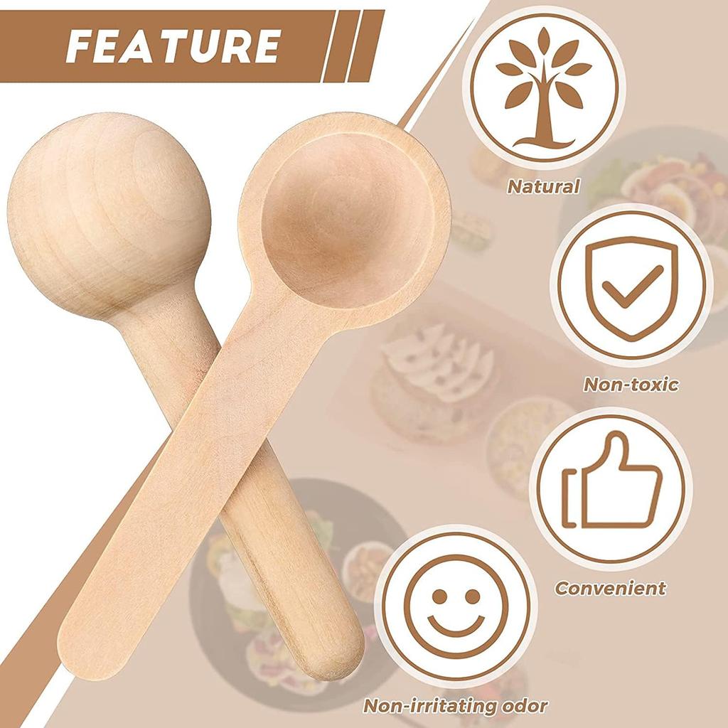 Mini-Gewürzlöffel aus Holz, 20er-Pack - 7,5 cm Salz Honig Kaffee Tee Zucker