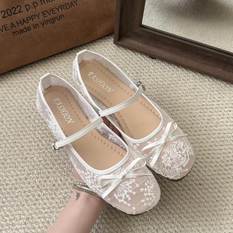 

Мода 2025 Женская обувь Ремешок с пряжкой Женские балетки Мода Бант-бабочка Повседневная Горячая распрожа Лучший продавец Легкая Мягкая подошва Плоские Низкий каблук 35 покинуть белый