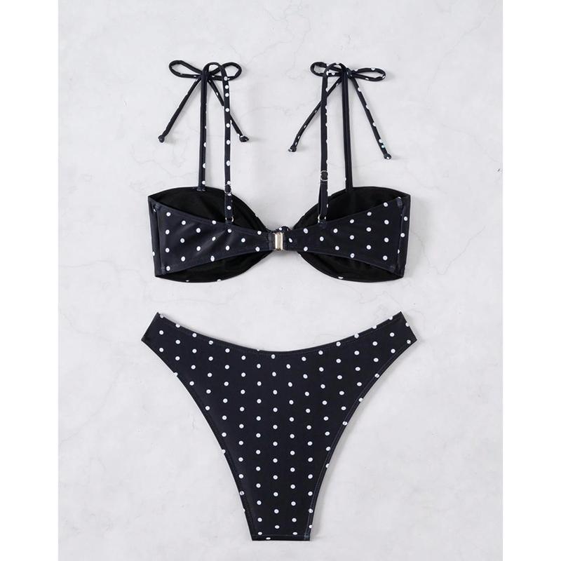 Dots Print Mini Swimwear Bikini Swimsuit Women's Halter Tube Top Bandage Thong Bikini Set Push Up Sexy Bathing Suits for Women