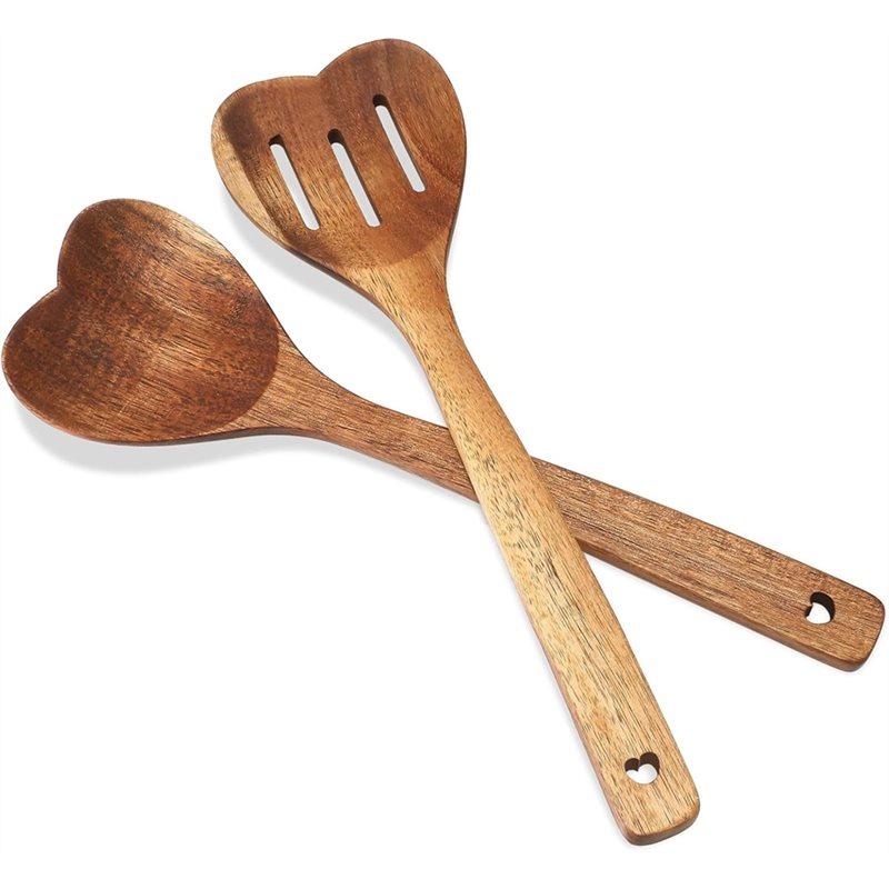CYCLI-Holzlöffel-Set zum Kochen-Herzform Langer Griff, 2 Stück Weihnachts-Küchenutensilien Geschenk