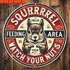 Squirrel Feeding Sign Retro Humorous 8X8 Inch Metal Tin Sign for Outdoor Garden Wall Decor