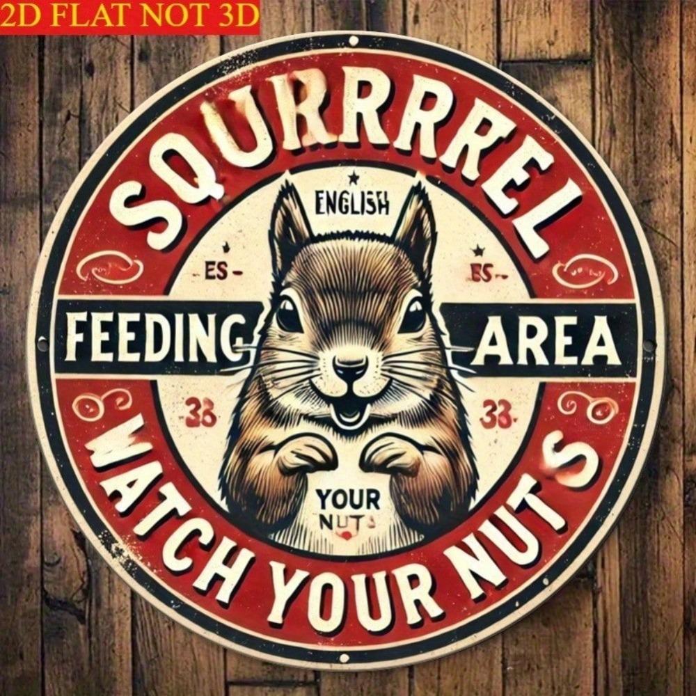 Squirrel Feeding Sign Retro Humorous 8X8 Inch Metal Tin Sign for Outdoor Garden Wall Decor