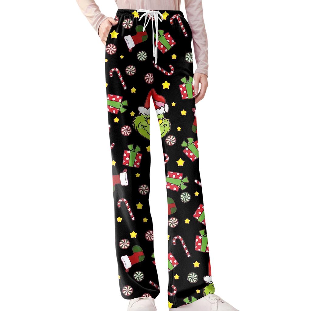 Womens Pajama Pants Sleepwear Casual Drawstring Elastic Waist Pants Comfy Straight Yoga Loose Trousers
