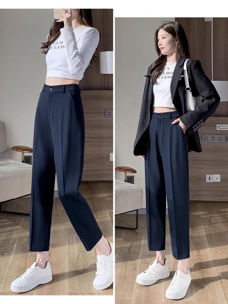Spring Autumn Black Elegant Suit Haren Pants Women Fashion Elastic High Waist Casual Trousers Woman Korean Style Solid Office Lady Slim Pants