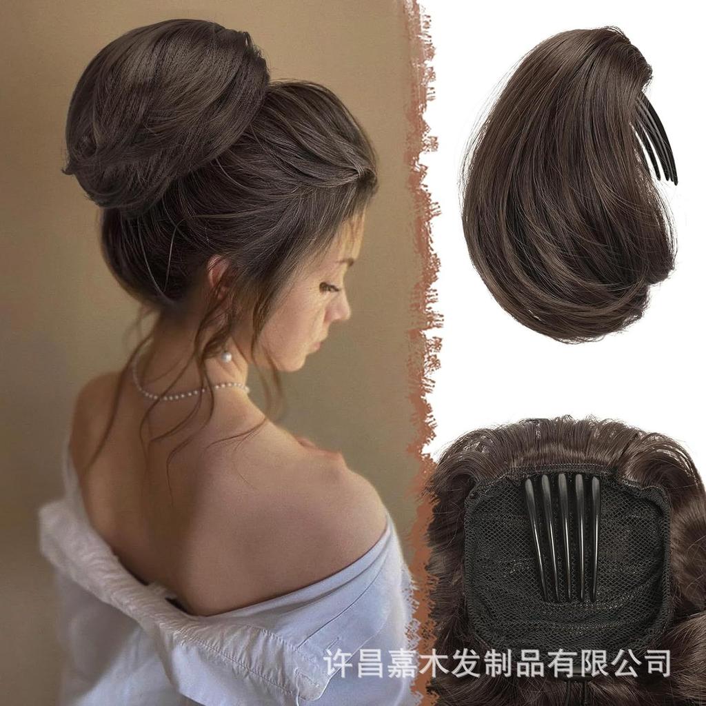 Damen 6-Zoll Kordelzug-Stil kurz innerer Knopf Pferdeschwanz leicht gelockt flauschige Perücke