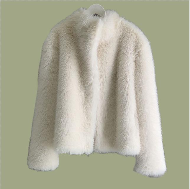 

Зимнее новое пальто из искусственного лисьего меха, пальто, легкий воротник-стойка, короткое, омолаживающее, шерстяное пальто на хлопковой подкладке, женское S белый