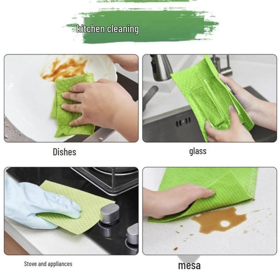 Eco-Friendly Wood Pulp & Cotton Dish Cloth - Oil-Repellent, Colorful, Biodegradable Scouring Pad & Towel.