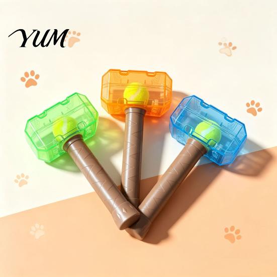 Indestructible Dog Toys 2Pcs Squeaky Hammer with Tennis Ball Inside, Interactive Fetch Toys, Safe Pet Equipment Rubber Chew Toy for Medium Large Dogs