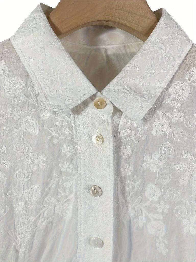 Floral Pattern Button Front Blouse, Casual Long Sleeve Blouse For Spring & Fall, Women's Clothing