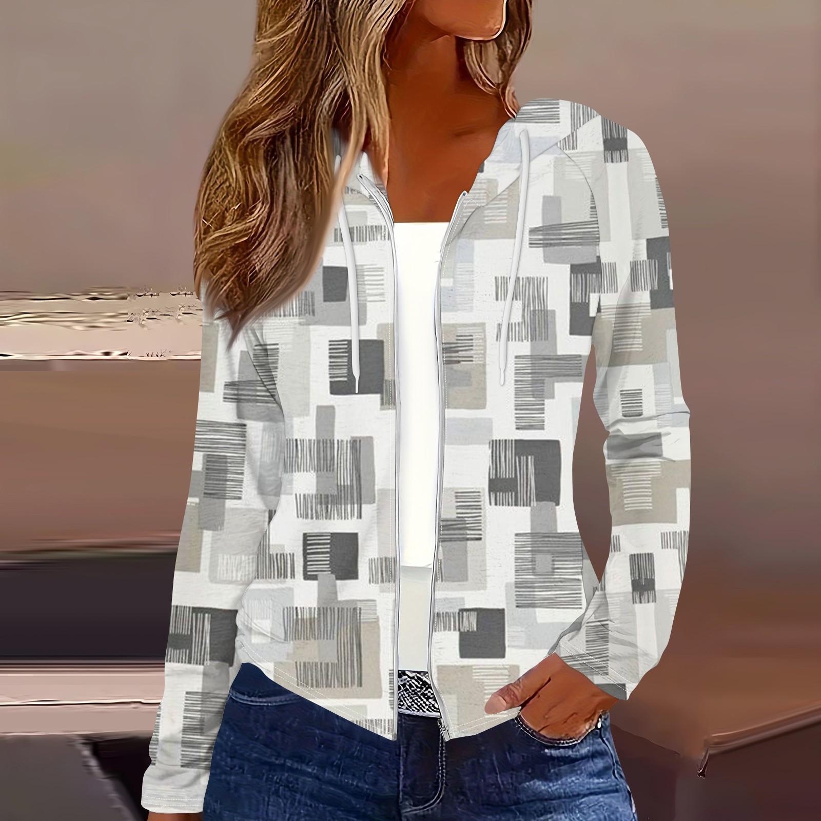 

Женская мода повседневная застежка-молния с капюшоном и принтом с длинным рукавом толстовки пальто L