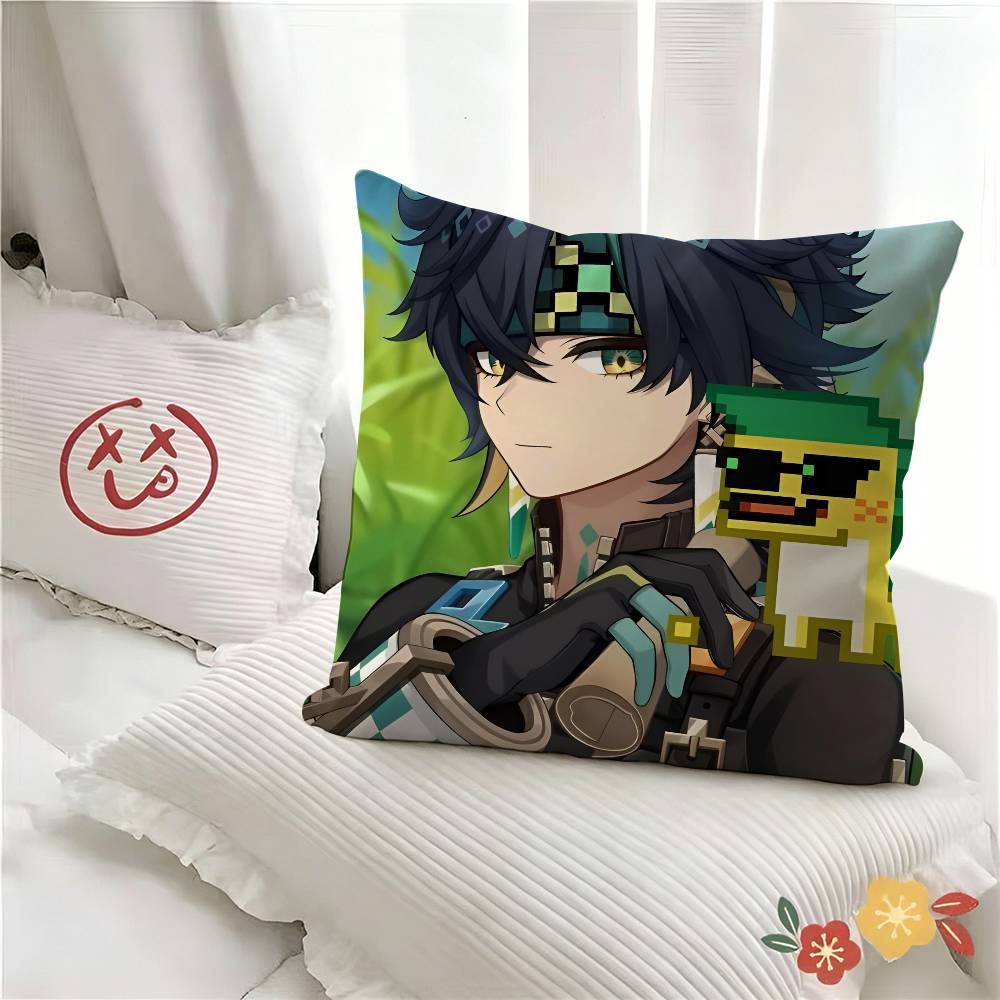 Kinich Chibi Cute Cool Art Genshin Impact Game Pillow Case Fashion Square Pillowcase Bedroom Sofa Room Ins Decoration Leisure