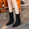 British style pointed high-heeled short boots women's 2025 autumn new thick heel fringed temperament versatile retro fashion single boots