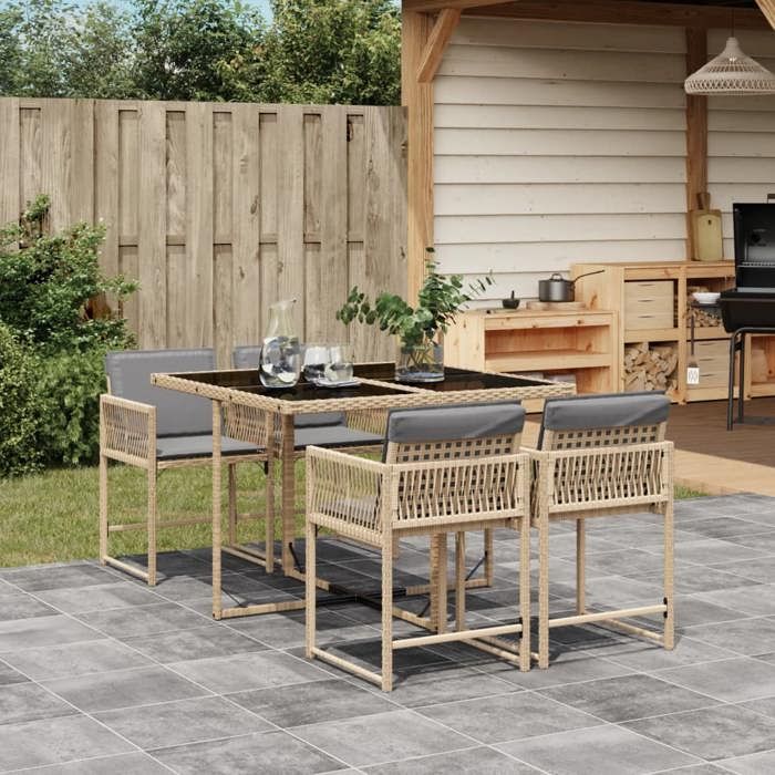 VidaXL 5-Piece Garden Dining Set with Cushions, Table and Folding Back Chairs, Outdoor Patio Furniture 3211440