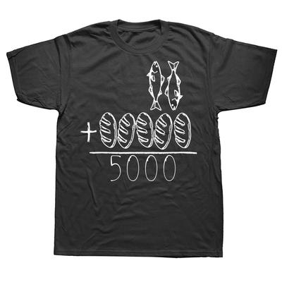 Lustiges Retro 2 Fische 5 Brote Jesus Christlich Bibel Baumwoll-T-Shirt Übergroß Unisex Grafik-Tees Herrenbekleidung Streetwear