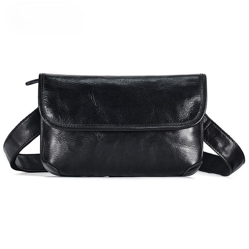 Street Trend Men's Shoulder Bag Leather Bag Men's Top Layer Cowhide Crossbody Bag Genuine Leather Casual Crossbody Bag Black Men's Bag