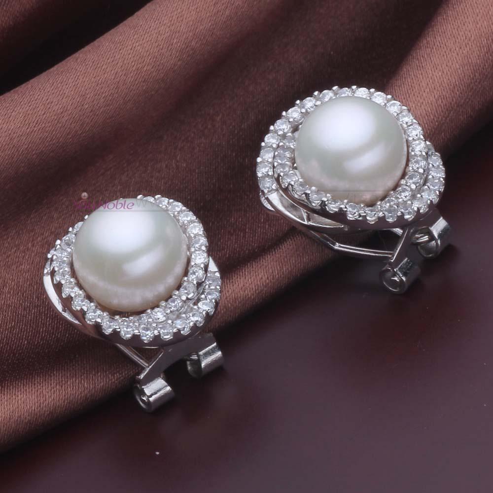 Natürliche Süßwasserperlen Clip-Ohrringe für Damen 925er Silber Große Weiße Perle Geschenk für Sie