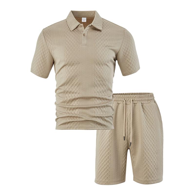 2026 Summer Fashion Sports Style Short Two Piece Set Men's Casual Solid Color Jacquard Short Sleeves Pullover POLO Shirt Shorts 2 Piece Sets
