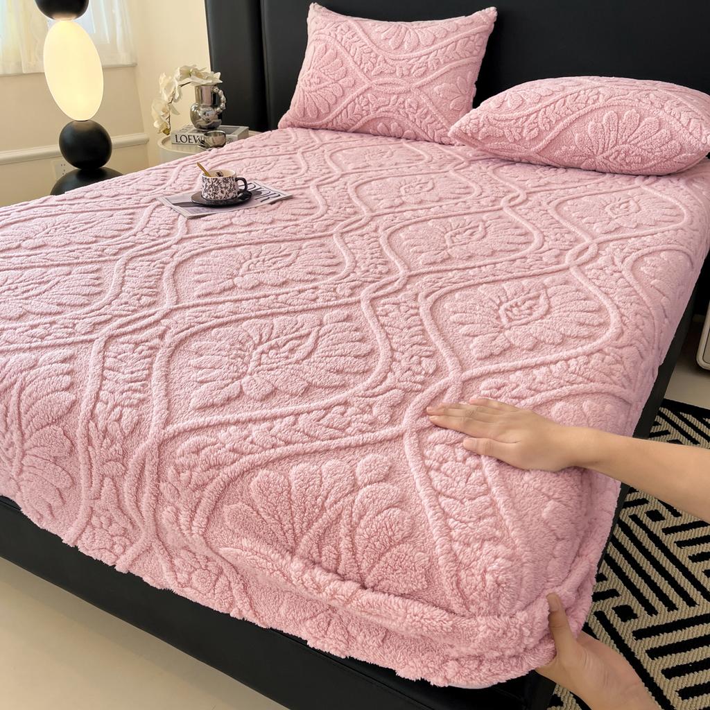 Queen-Size Bettlaken für Winter Flauschiger Plüsch Bettbezug Korallenfleece Einfarbig Spannbettlaken mit Gummizug Einzel-/Kingsize-Bettlaken