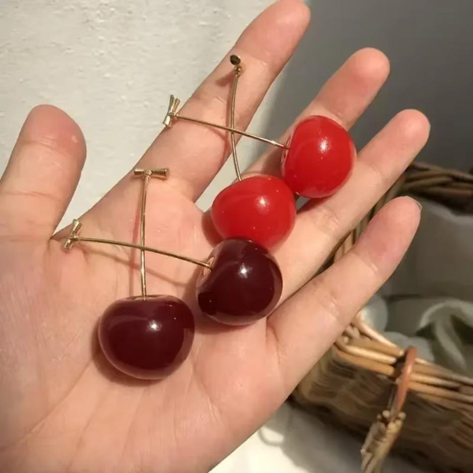 1 Pair of 925 Silver Needle High-end Earrings Cherry Fruit Cherry Earrings Personalized Cherry Pendant Long Earrings