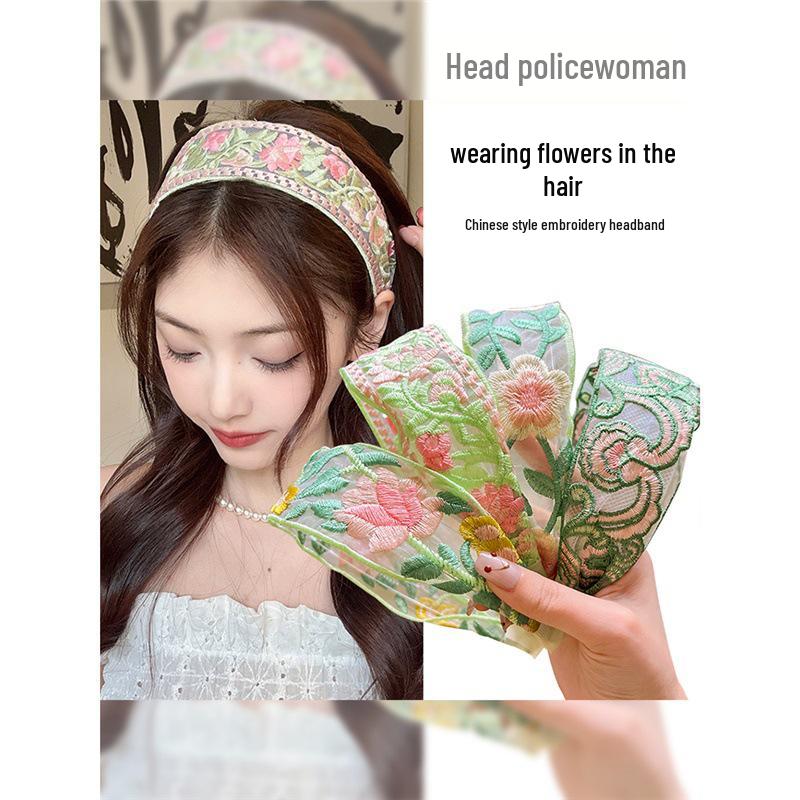 Luxury Embroidered Chinese Zanhua Wide-Brim Face-Washing Headband for Women