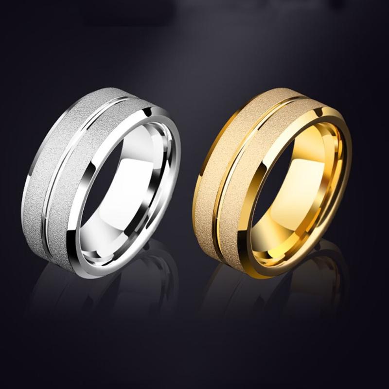 8MM Edelstahl Matt Ringe für Damen Herren Tiefe Nut Hypotenuse Titanstahlring Paar Wasserdichte Schmuckstücke