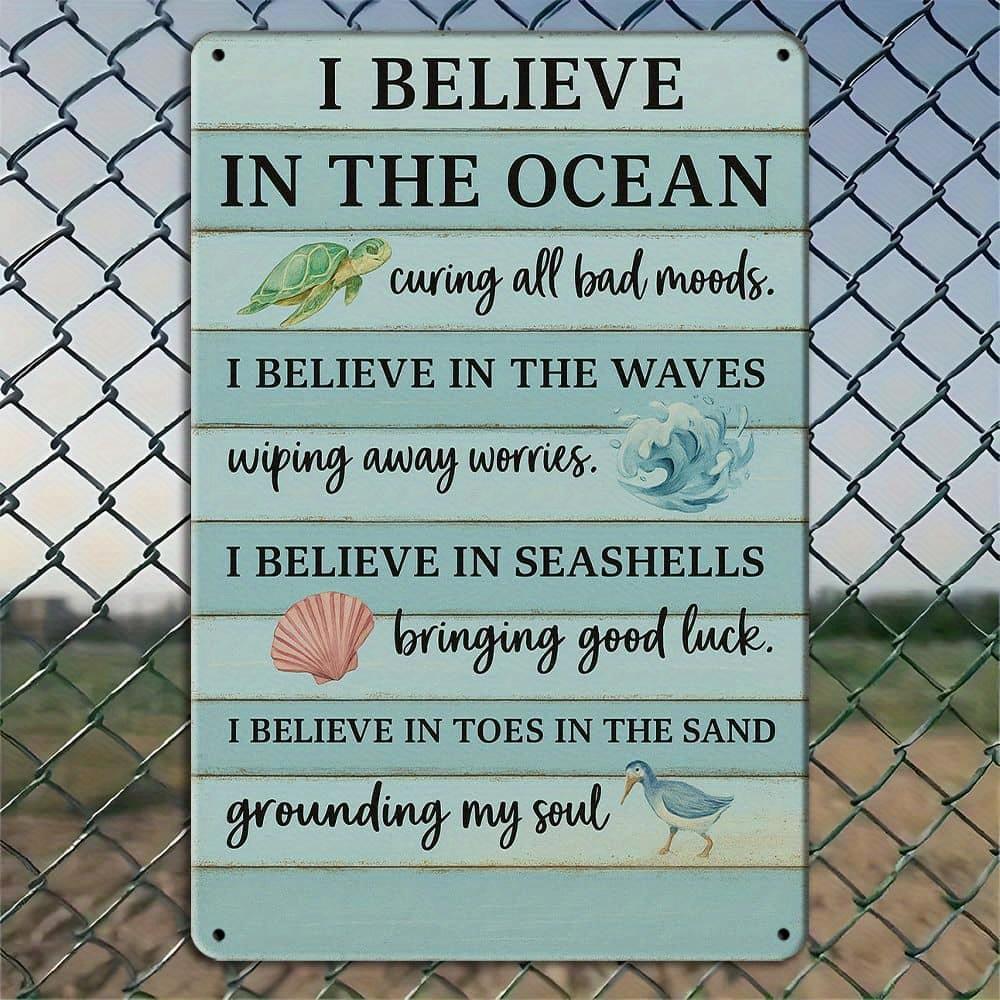 

I Believe in the Ocean vintage metal sign, 8x12 inch. чистый