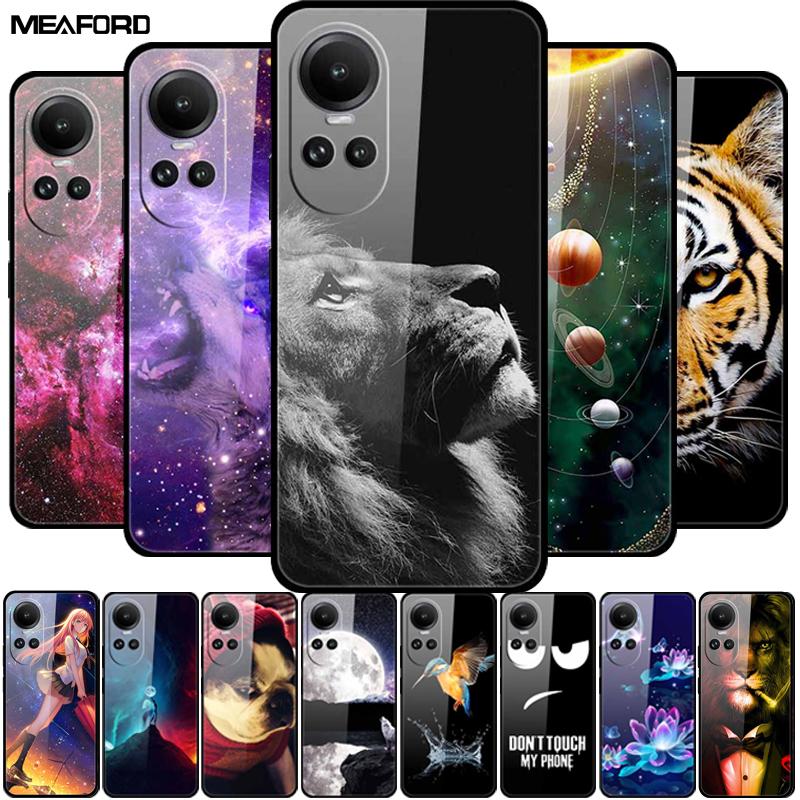 Tempered Glass Case For Oppo Reno10 Pro Cover Reno 10 5G Fashion Hard Back Cover for Oppo Reno 10 Pro 5G Reno105G Case Lion Capa