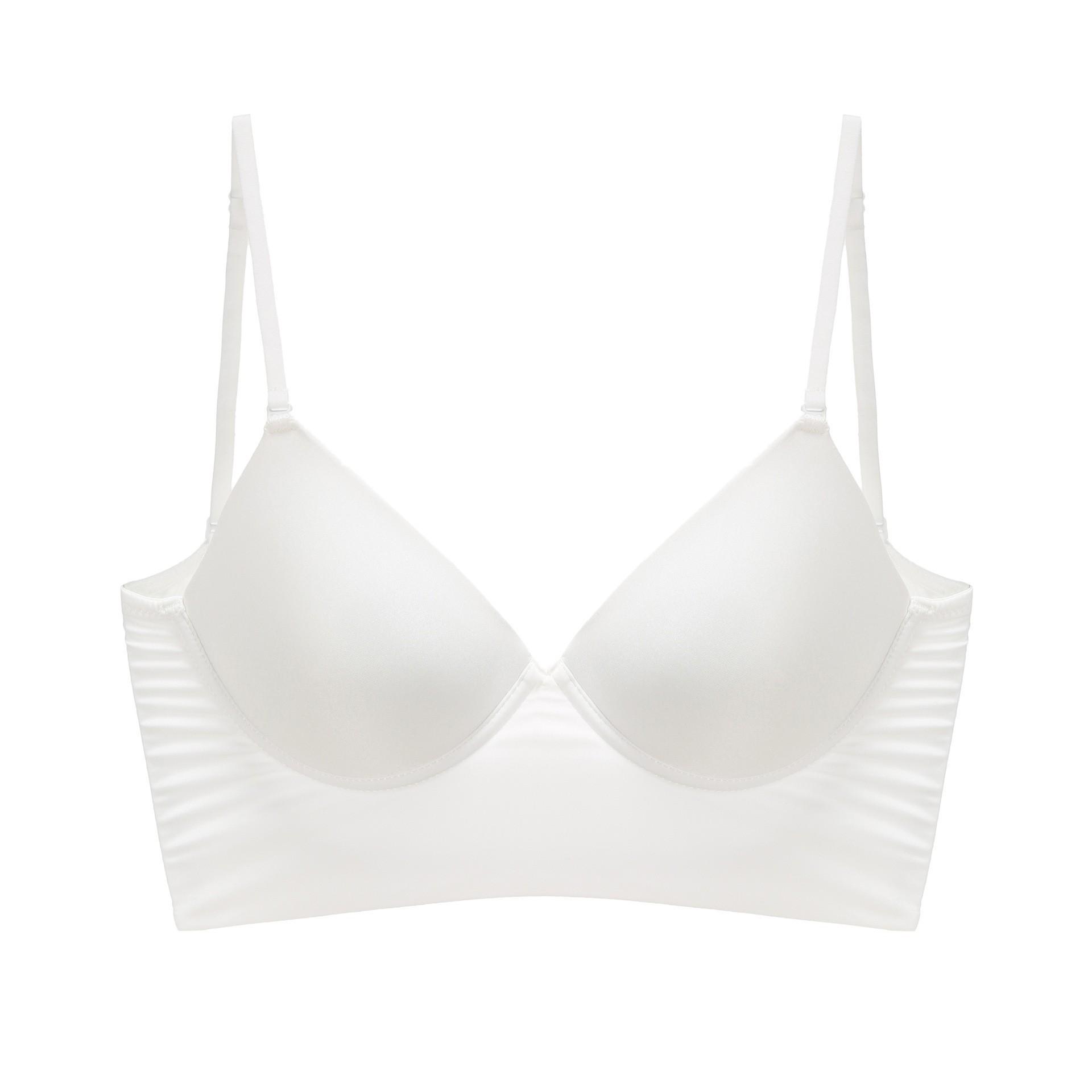 

French big halter, beautiful back bra, big U sexy smooth and seamless underwear, soft steel ring, big chest and small bra cover. S білий