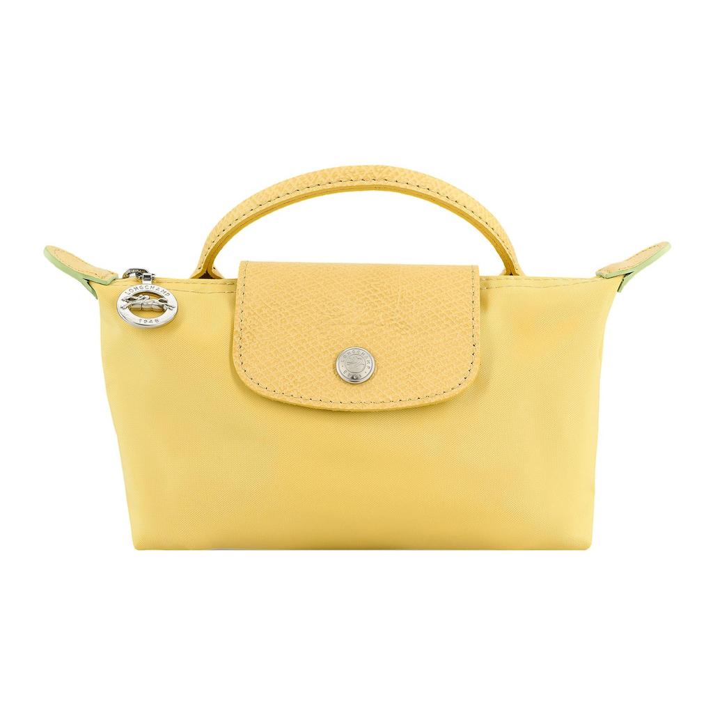 New LONGCHAMP Le Pliage Green Cow Leather Trim Dumpling Bag Handbag Women's Wheat Yellow 34175919A81
