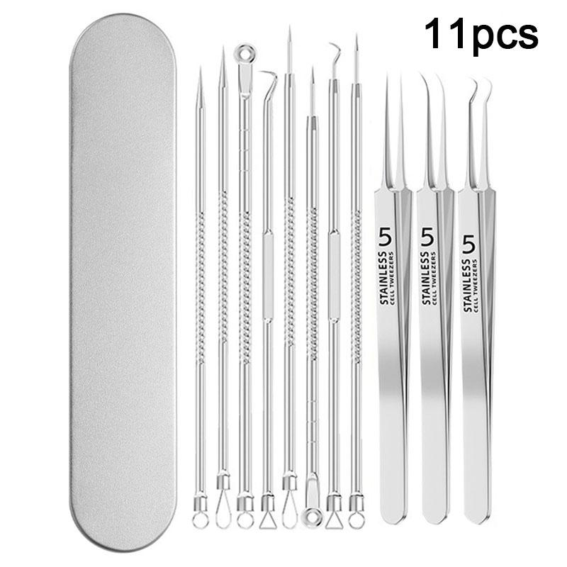 1/11Pcs Acne Pimples Blackhead Remover Blackhead Extractor Clip Ultra-fine Tweezers Acne Needle Facial Cleaner Skin FCZ01