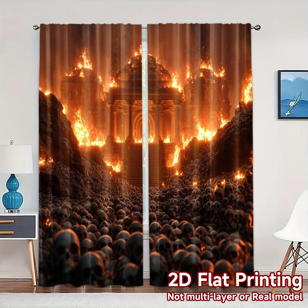 

Flat Printing Curtains Without Rod Inferno Pathway Chic Creative Versatile Polyester Outdoor Curtain Set Of 2 Made Washable W100*H70(CM)-Hooks&2PCS