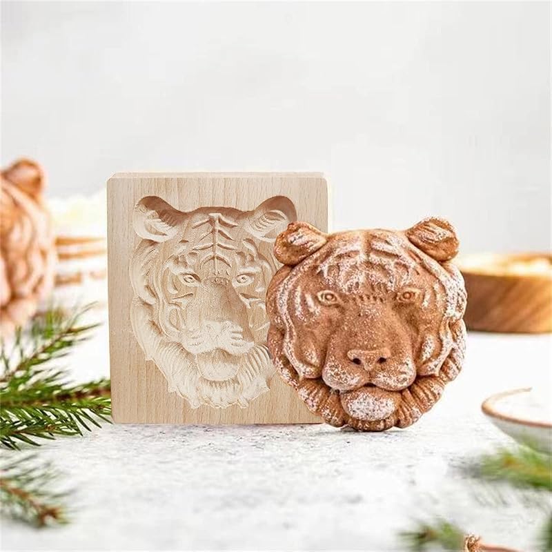 DIY Wooden Cute Cookie Mold, 3D Carved Wooden Cracke Cutter Embossing Molds, Cookie Moulds Embossing Craft Decorative, Baking Tools for Christmas тигровый