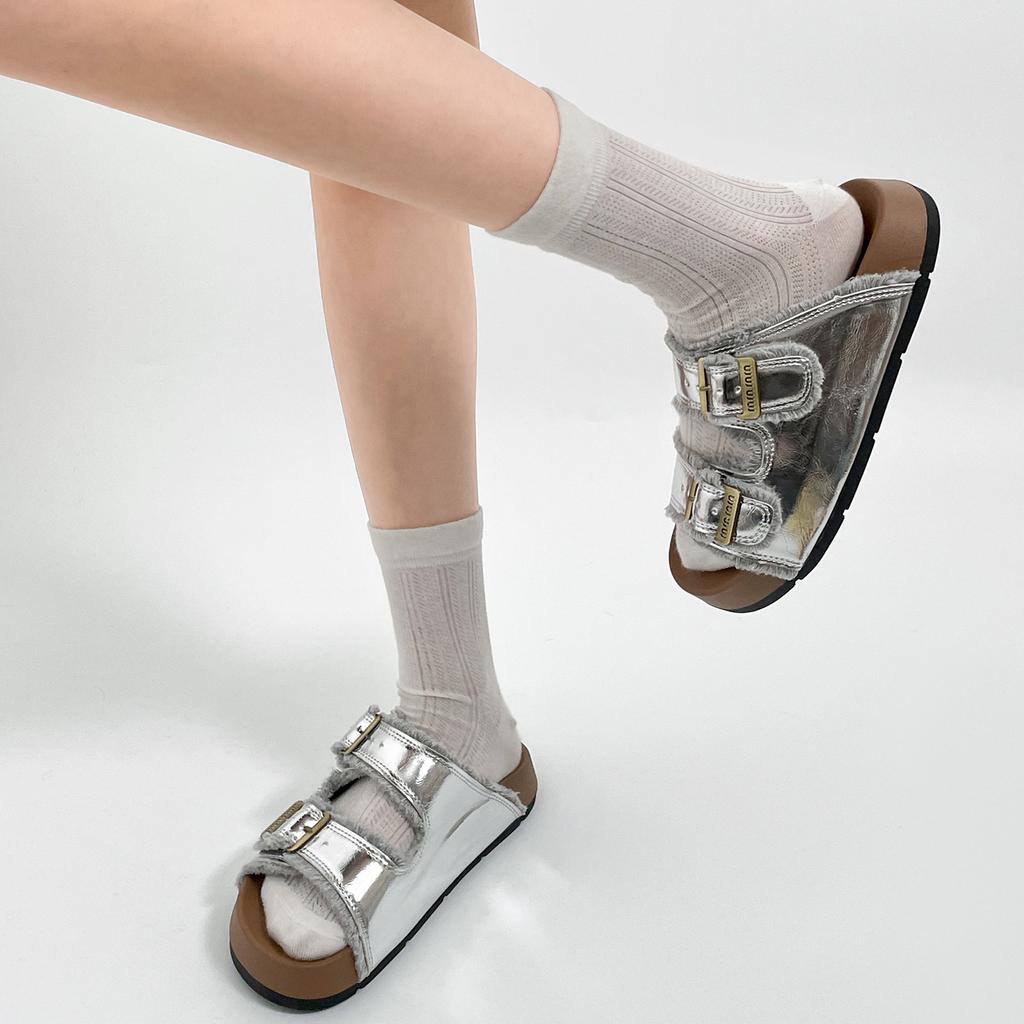 White Retro High-end Thick-soled One-word Slippers for Women's Summer Wear 2025 New Models with Skirts, Non-slip and Cool Slippers