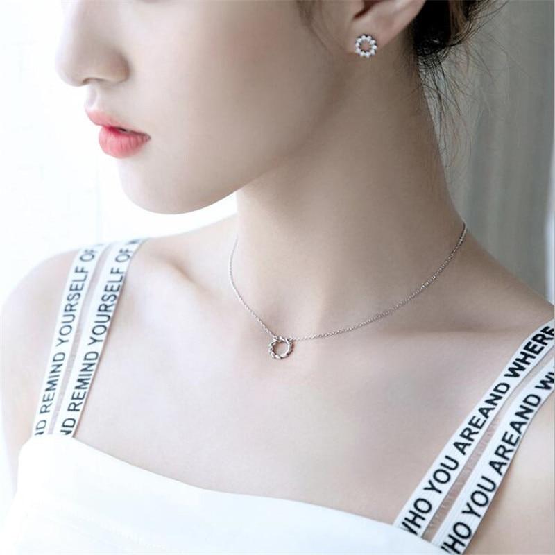 New Simple Branch 925 Sterling Silver Jewelry Olive Branch Leaf Personality Wreath Crystal Round Women Pendant Necklaces H413