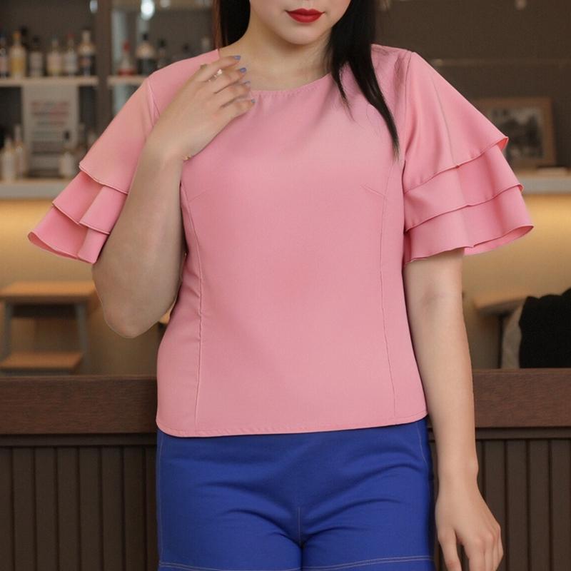 

ZANZEA Womens Casual Summer Round Neck Short Sleeve Blouse 5XL розовый