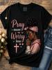 Unisex Graphic T-Shirt Inspirational Prayer Floral Cross for Faith Slogan Portrait Print T-Shirt Sof