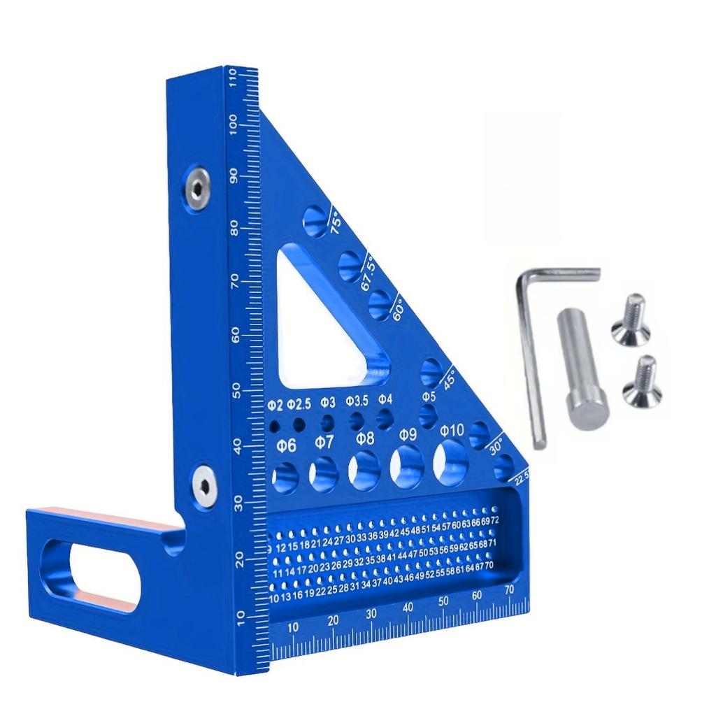 Precision Aluminum Alloy / Plastic Woodworking Square W/ Dowel Pins - Multi-Angle Scriber & Miter Ruler for Carpenter & Engineer