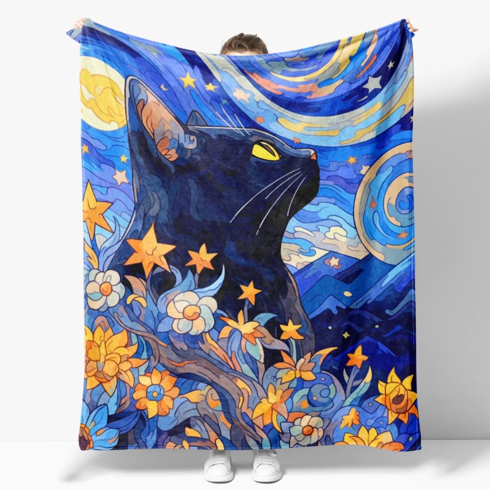The Starry Night Throw Blanket Art Oil Painting Style Soft Cozy Blankets Soft Warm Flannel Blanket for Bed Room Home Sofa