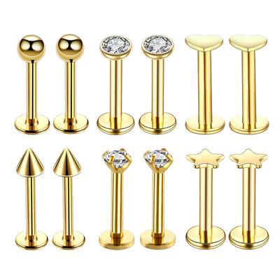 16G Barra de labio de acero Anillos Labret Tragus Stud Piercing Joyería Plata