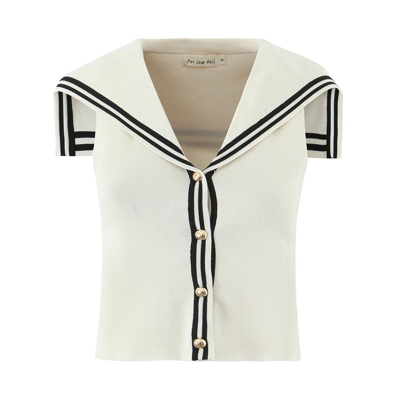 Zbzr Spring New Women clothes Western Style Fashion Temperament Versatile Sailor Collar Contrast Color Sleeveless Knit vest Top