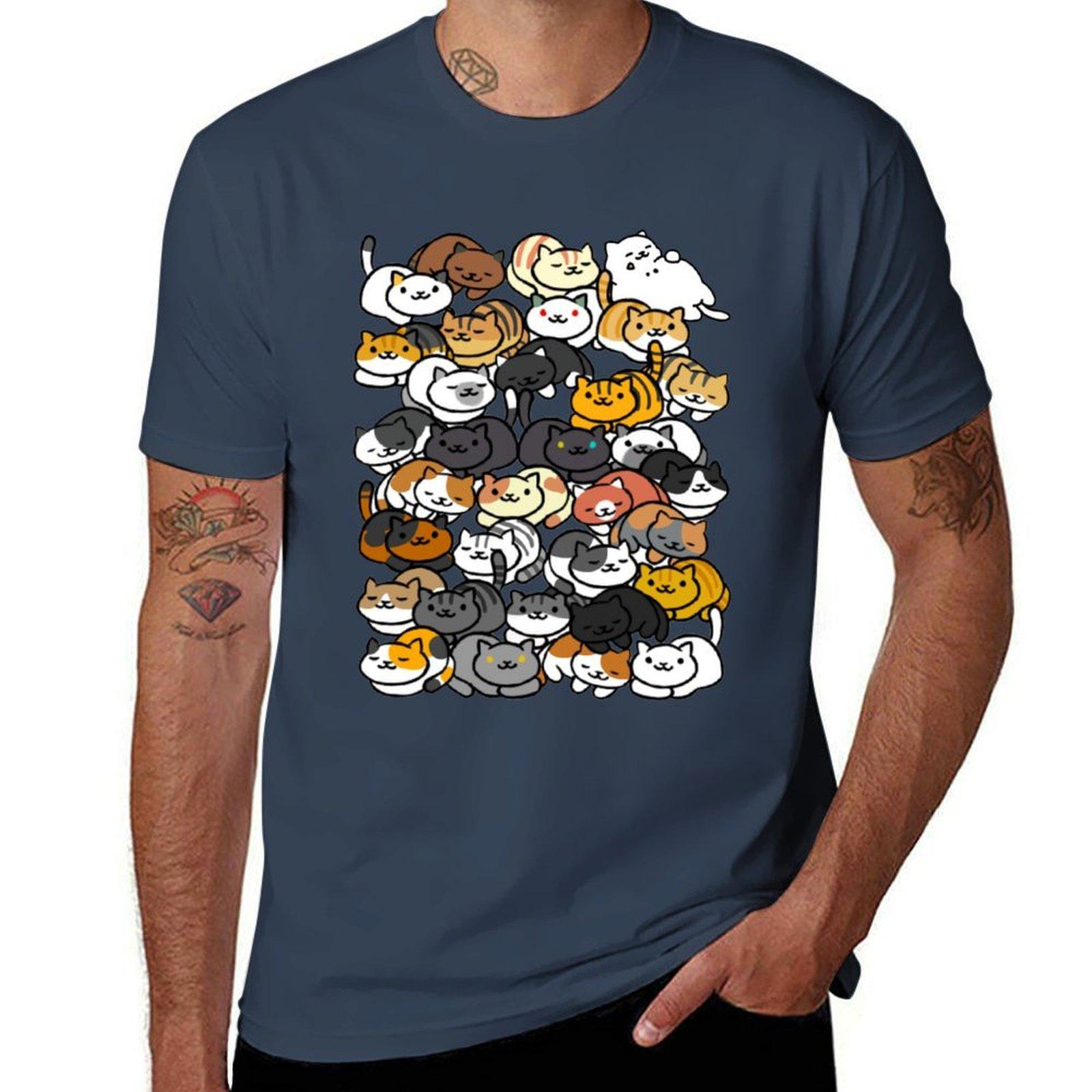 Neko Atsume Sleepy Kitties Tshirt Work Utility Casual Tee Shirt S