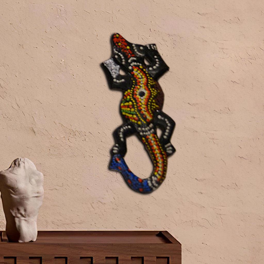 Gecko Lizard Sculpture Wood Wall Hanging Handmade for Wall Decoration Indoor Garden Home