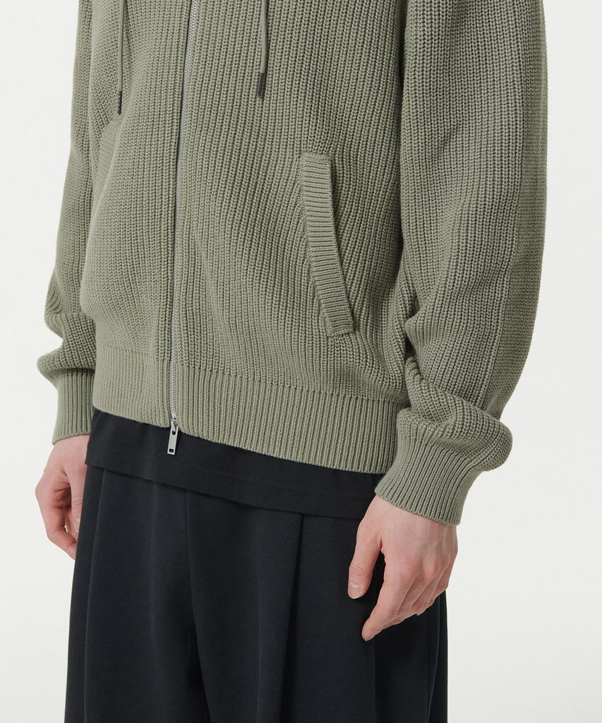 MUSINSA STANDARD Ribbed Knit Hooded Zip-Up [Sage]